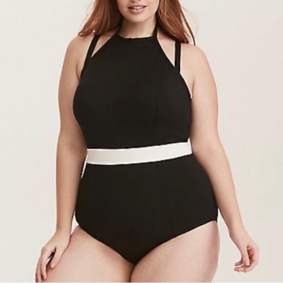 Torrid Black and White Stripe High Neck Multi-Strap Swimsuit 3X NWT - Picture 1 of 13
